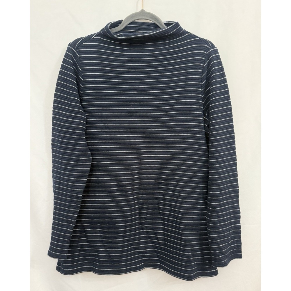 J.‎ Jill Wearever Collection Sweater Navy Blue Striped Mock Neck Womens Size M
